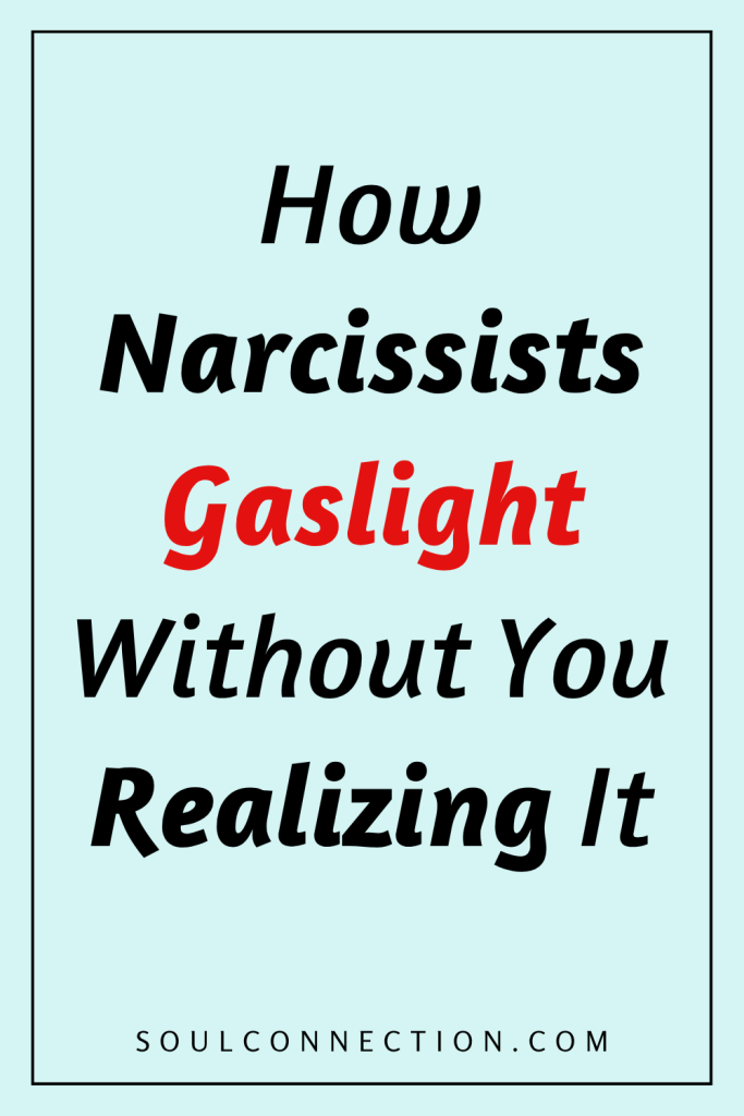 Narcissist Gaslighting Awareness Quote with bold colors and font on pastel background.