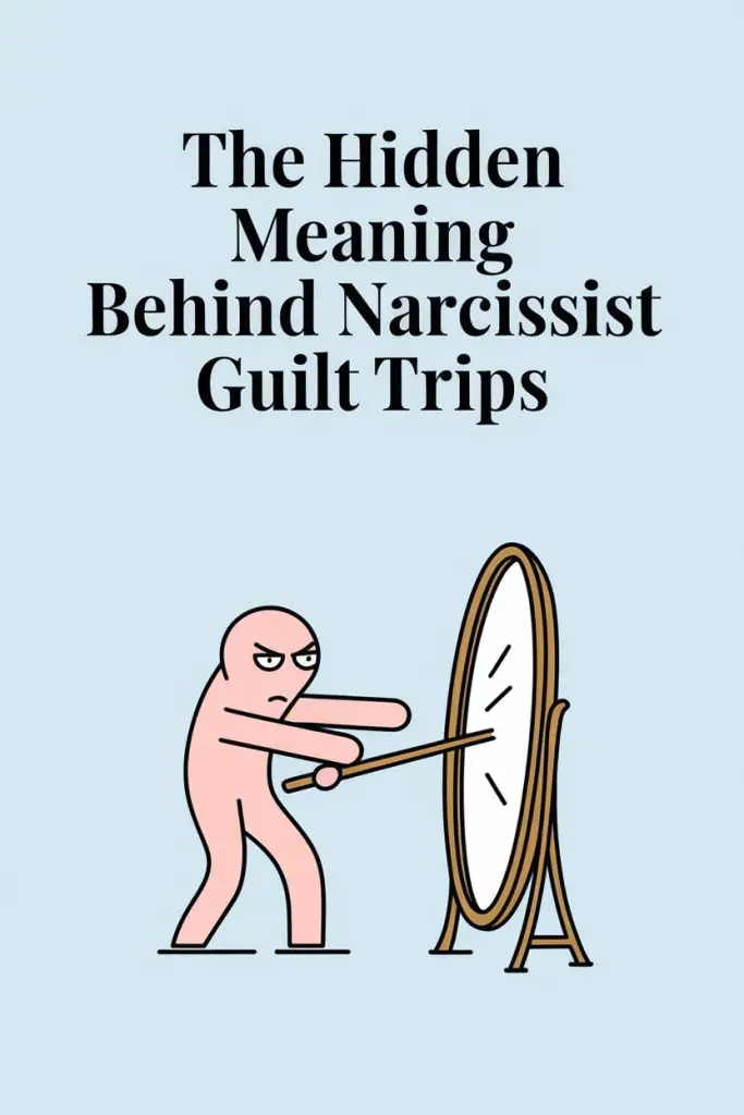Humorous cartoon of a person confronting a mirror, symbolizing narcissist guilt trips and self-reflection.
