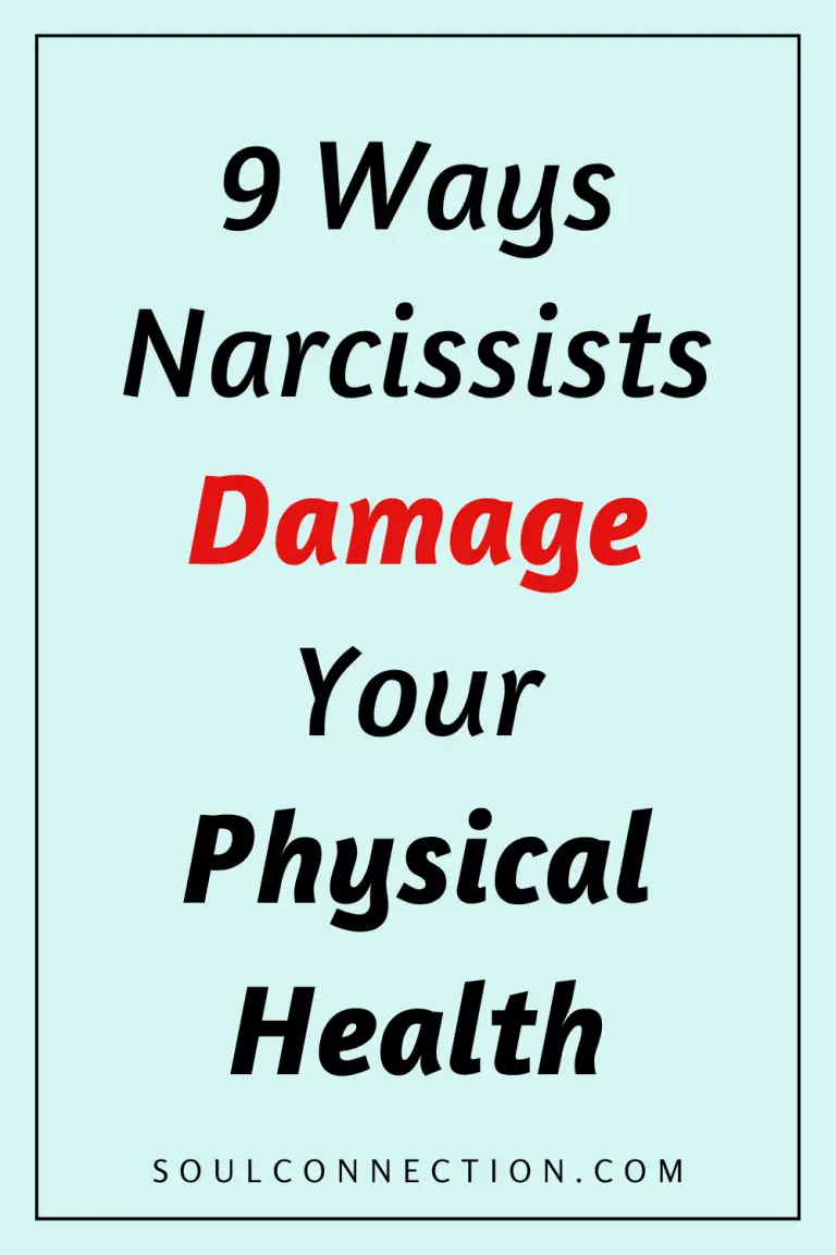 Effects of narcissists on health infographic showing psychological and physical damage.