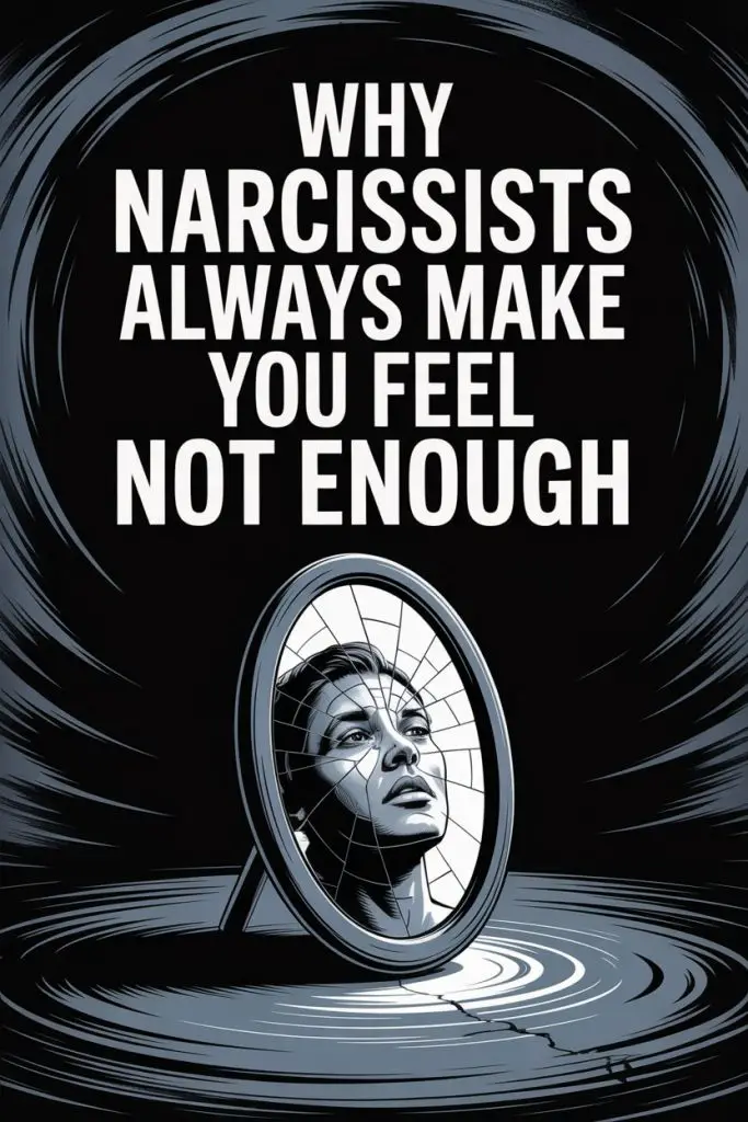 Woman confronting mirror with cracks, illustrating emotional impact of narcissists on self-esteem.