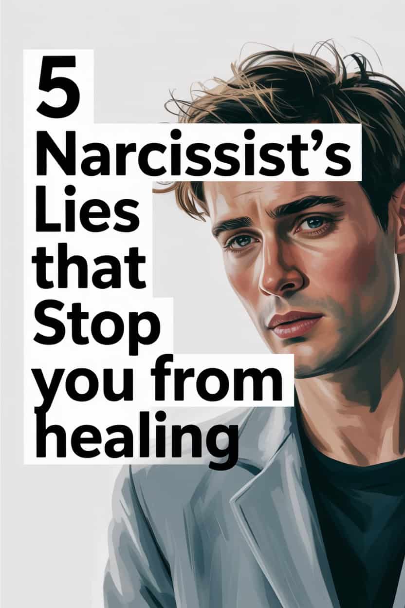 Young woman with blonde hair and a powerful quote about narcissists lies blocking healing.