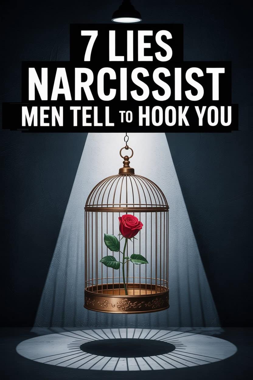 Narcissistic mens manipulative lies revealed through a symbolically caged rose.