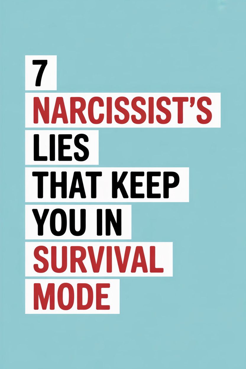 Motivational quote highlighting narcissists lies and survival mode in emotional manipulation.