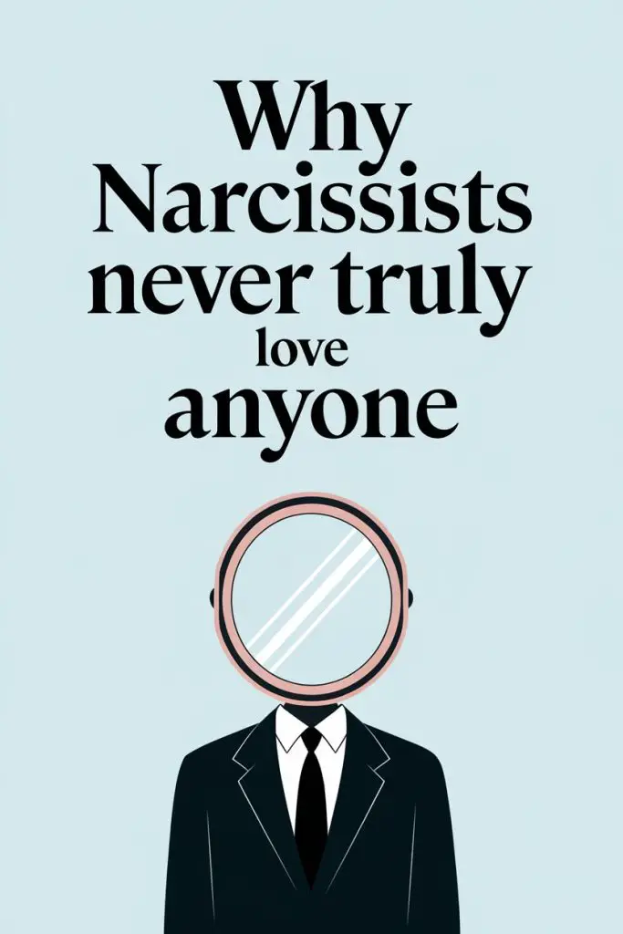 Illustration of narcissists superficial love, featuring a suit and mirror face symbolizing self-obsession.