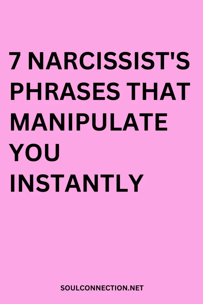 Guide to 7 Narcissist Manipulation Phrases on a Pink Background.