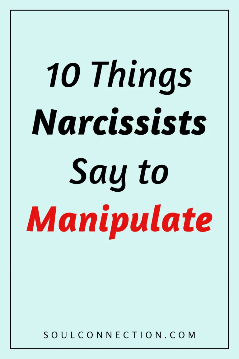 Illustration of manipulative phrases narcissists use to deceive, with bold red Manipulate text and source SOULCONNECTION.COM.