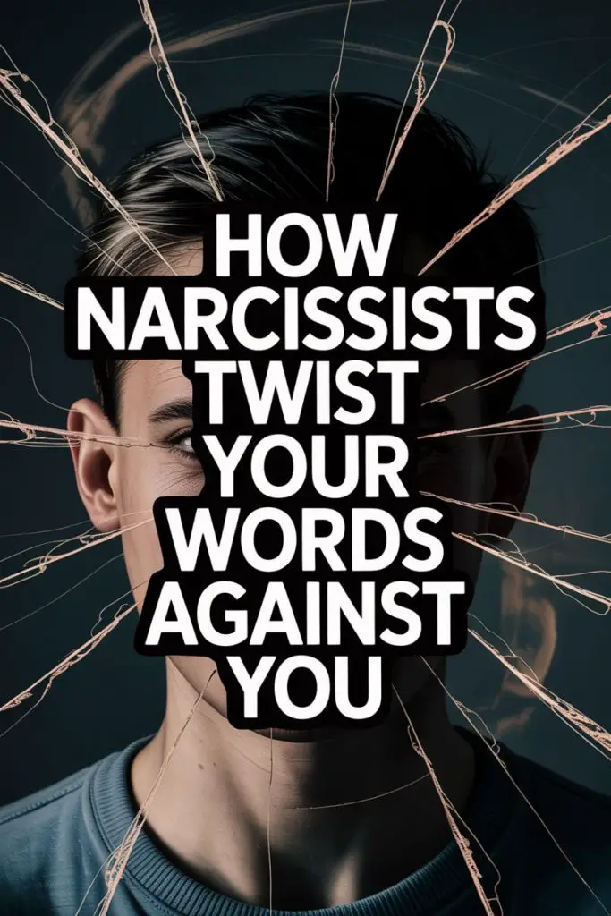 Person with shadowed face and bold text warning about narcissist manipulation and emotional abuse.