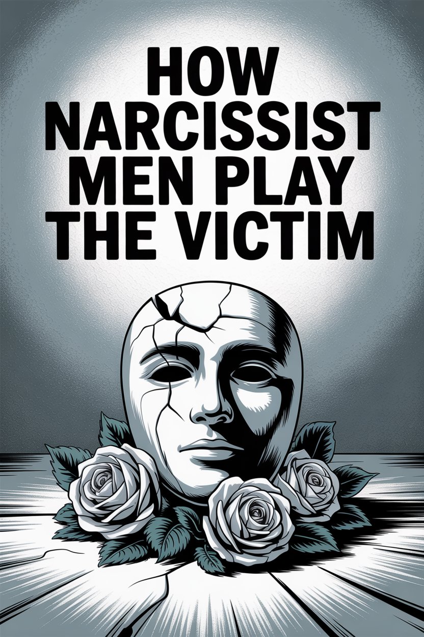 Mask and roses symbolize narcissistic men manipulating victims in psychological patterns.