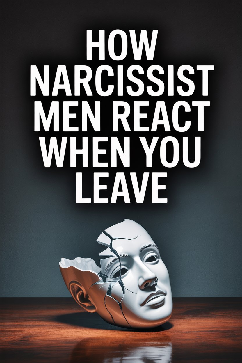 Narcissist Mens Reactions When You Leave and a Broken Mask Symbolizing Emotional Breakage.
