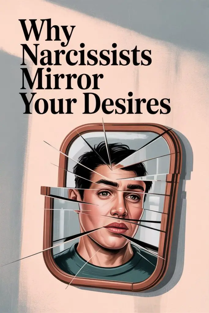 Broken mirror reflecting a womans face, illustrating narcissistic self-image distortion and psychological fragmentation.