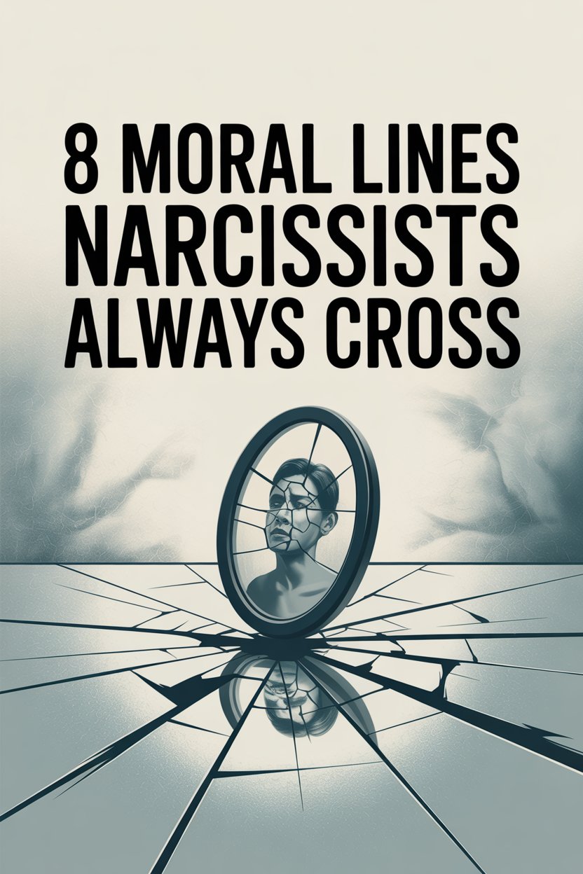 Narcissist crossing moral boundaries causing shattered mirror and emotional damage.