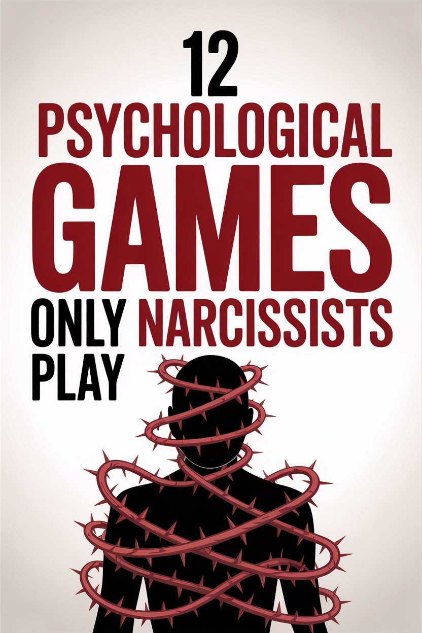 Psychological games by narcissists symbolized by barbed wire and a faceless silhouette.