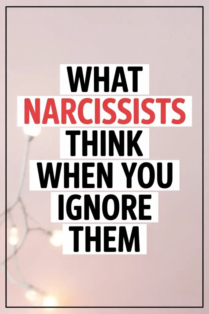 Quote about narcissists reactions when ignored, with bold text on soft pink background and cozy lighting.