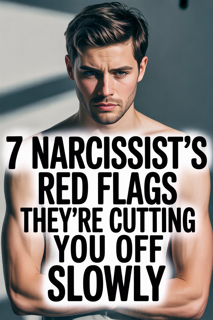 Young man with intense blue eyes warns about narcissist red flags and emotional manipulation.