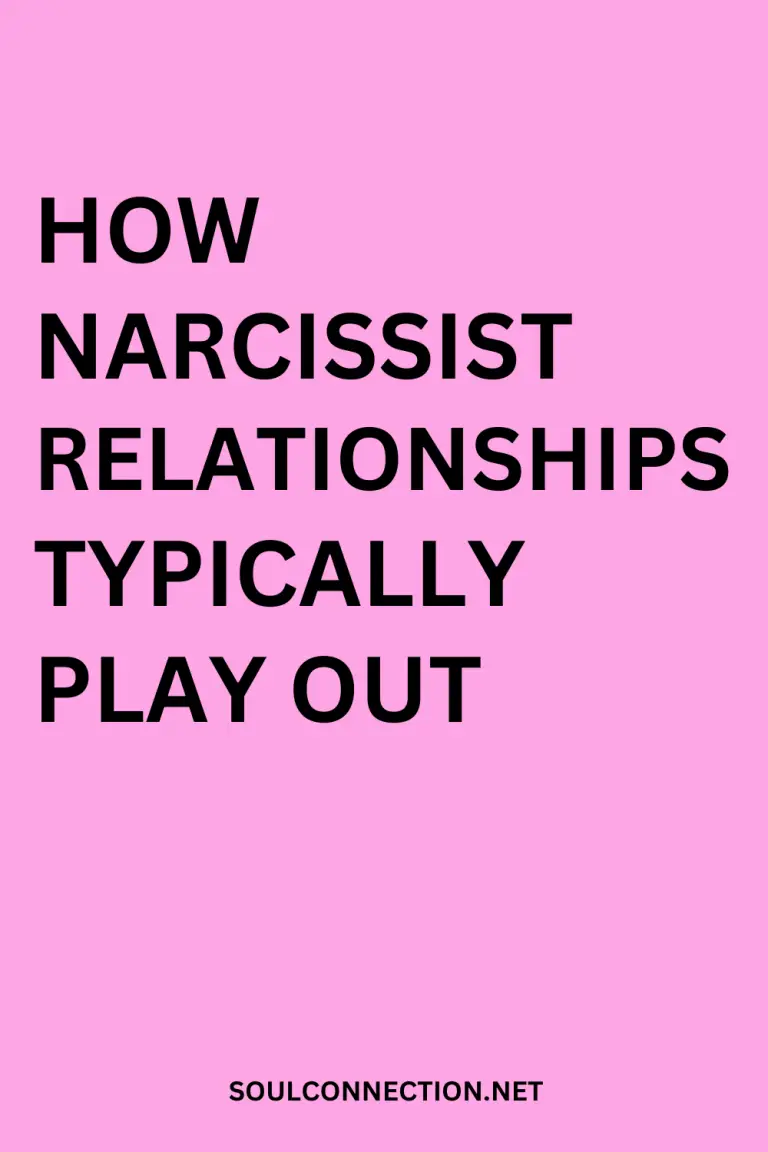 Narcissist Relationship Patterns Explained on SoulConnection.net with bold text on pink background.