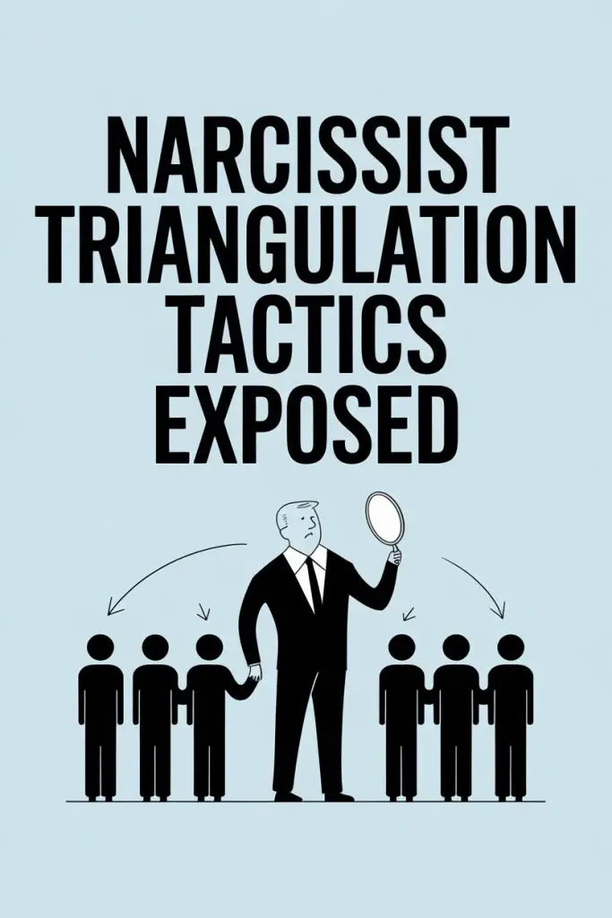 Exposing narcissist triangulation tactics and manipulation strategies with analysis and social dynamics illustration.