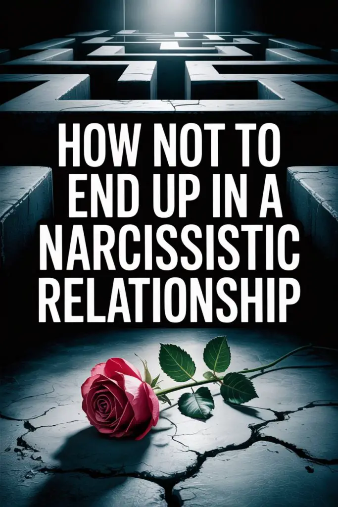 Guide to avoiding narcissistic relationships with maze imagery and a symbolic rose.