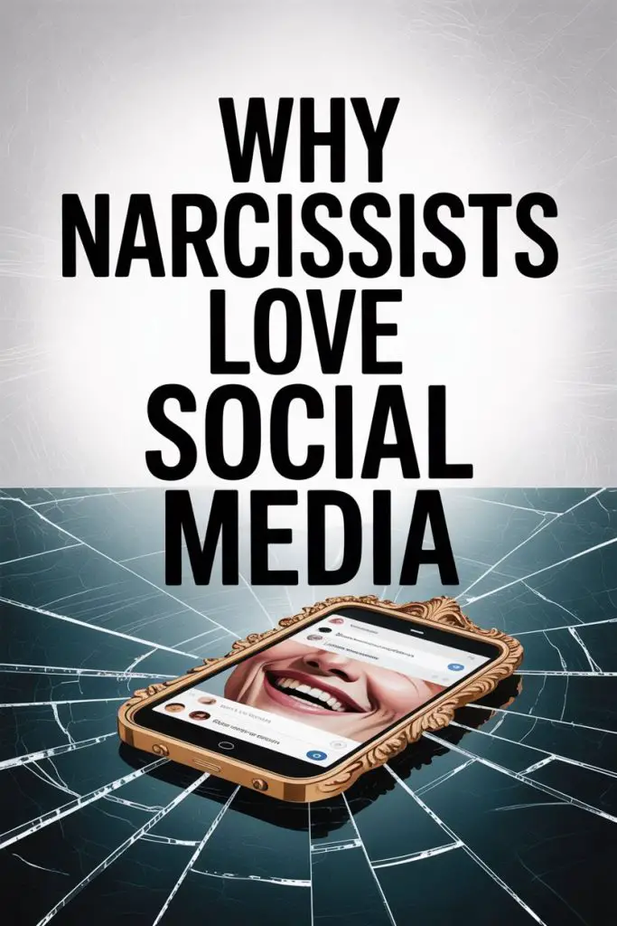 Visual depiction of narcissists obsession with social media, vanity, broken glass, and self-promotion.