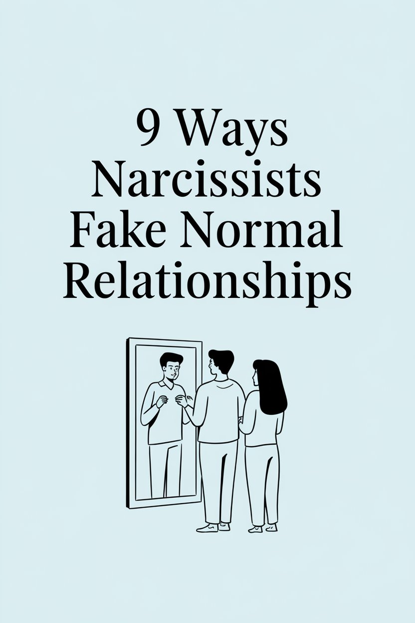 Illustration of narcissists pretending to have normal relationships with self-image and social interactions.