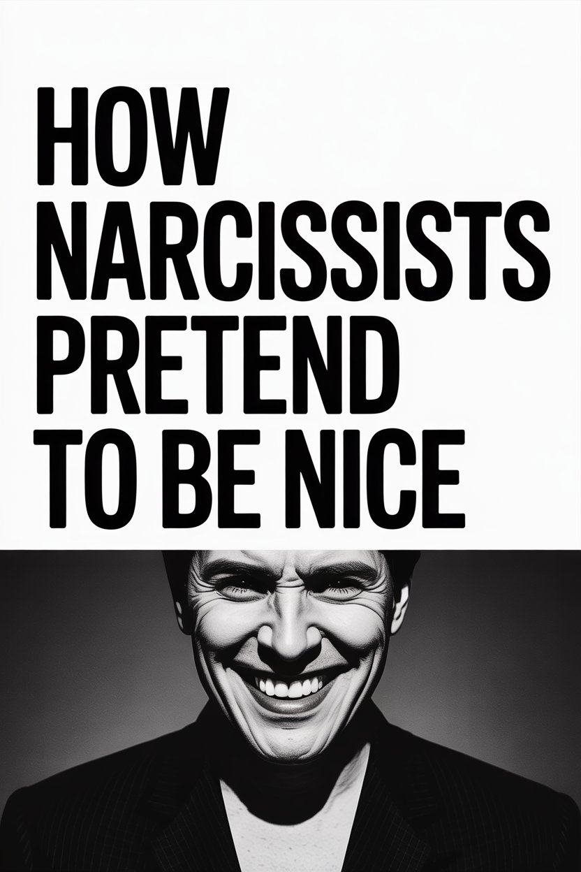 Man Smiling Cloak for Narcissists Fake Nice Behavior in Black and White.