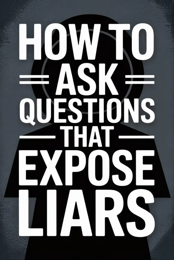 Dark background with silhouette and bold text on techniques to expose liars through questioning.