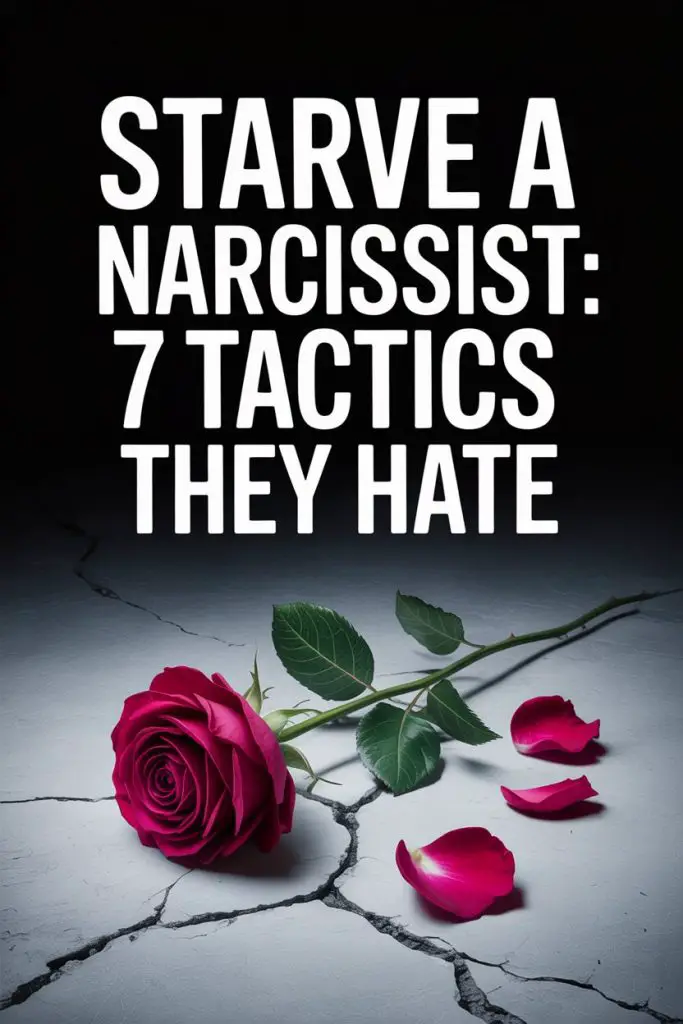 Striking message on handling narcissists with a resilient rose and cracked ground symbolize emotional vulnerability.