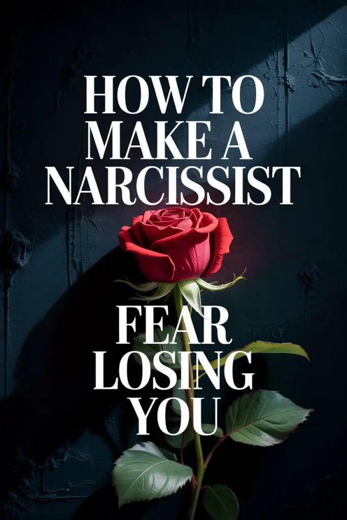 Red rose on dark background with motivational text about overcoming narcissists and reclaiming power.