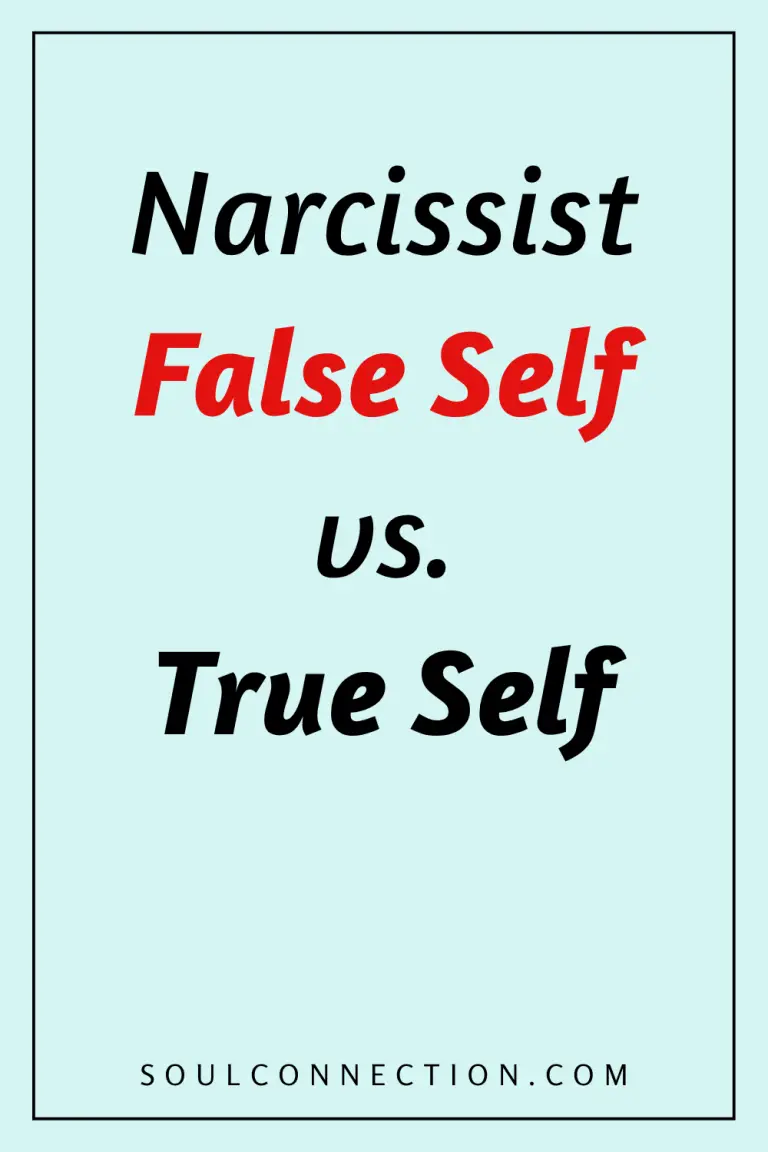 Narcissist False Self vs. True Self concept with visuals and web link.
