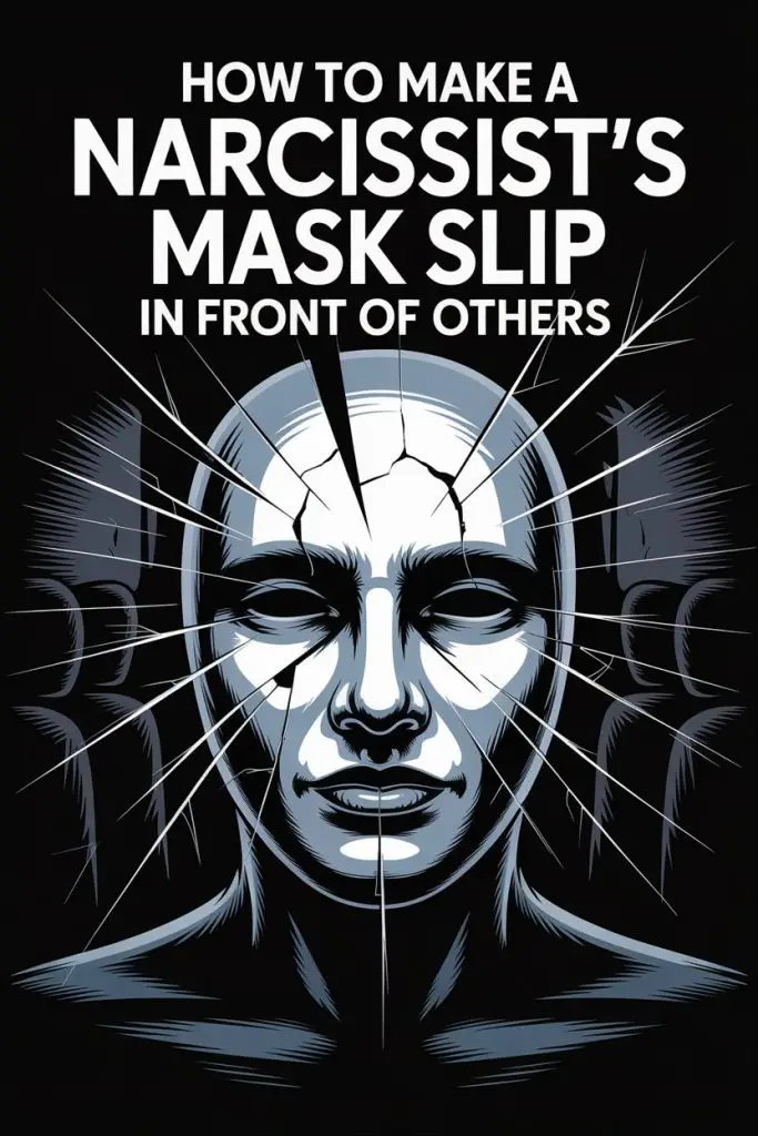 Dark shattered face illustration exposing narcissists mask and psychological vulnerability.
