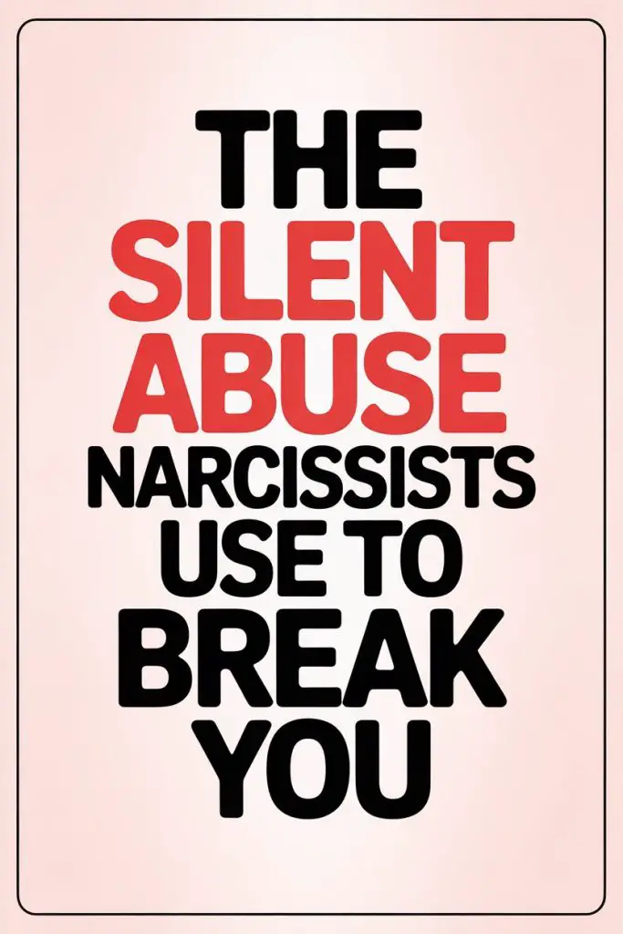 Silent abuse by narcissists highlighted in bold red and black text on a pink background, raising awareness.