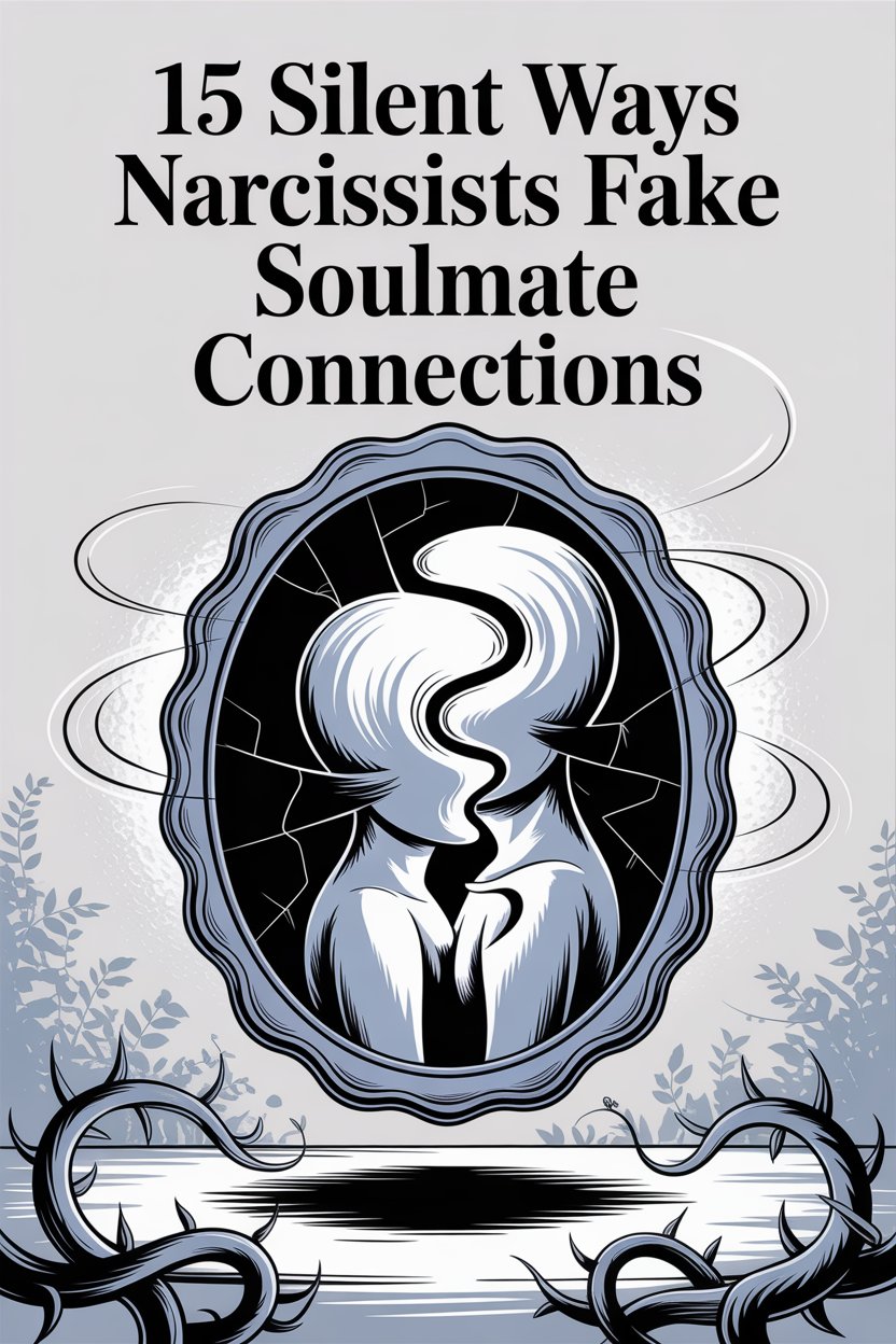 Abstract illustration showing narcissist manipulation and fake soulmate connections in relationships.