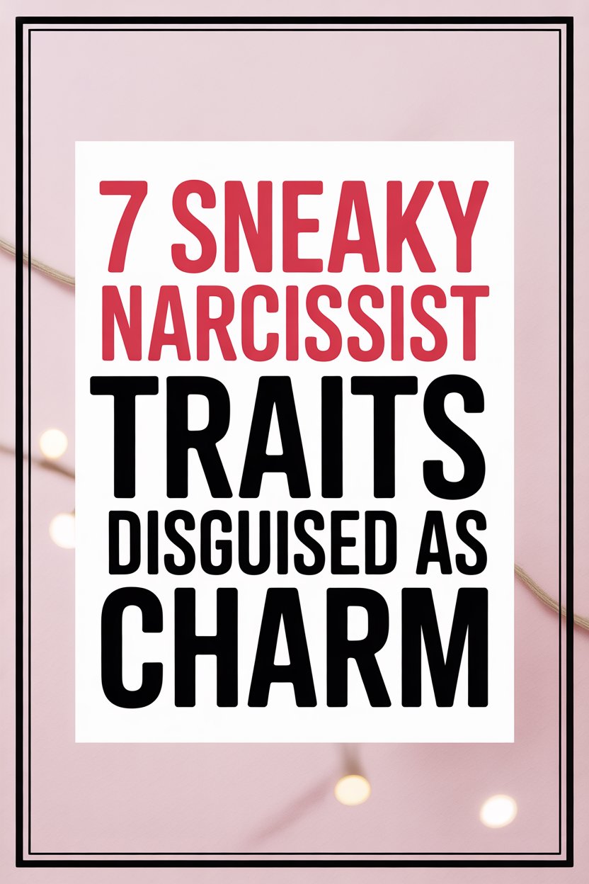 Warning: Hidden Narcissist Traits Disguised as Charm in a Cozy Pastel Pink Background.