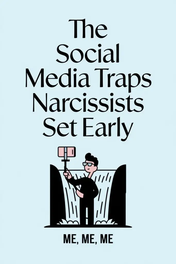 Humorous comic highlighting social media narcissism and early traps for self-promotion and online attention.