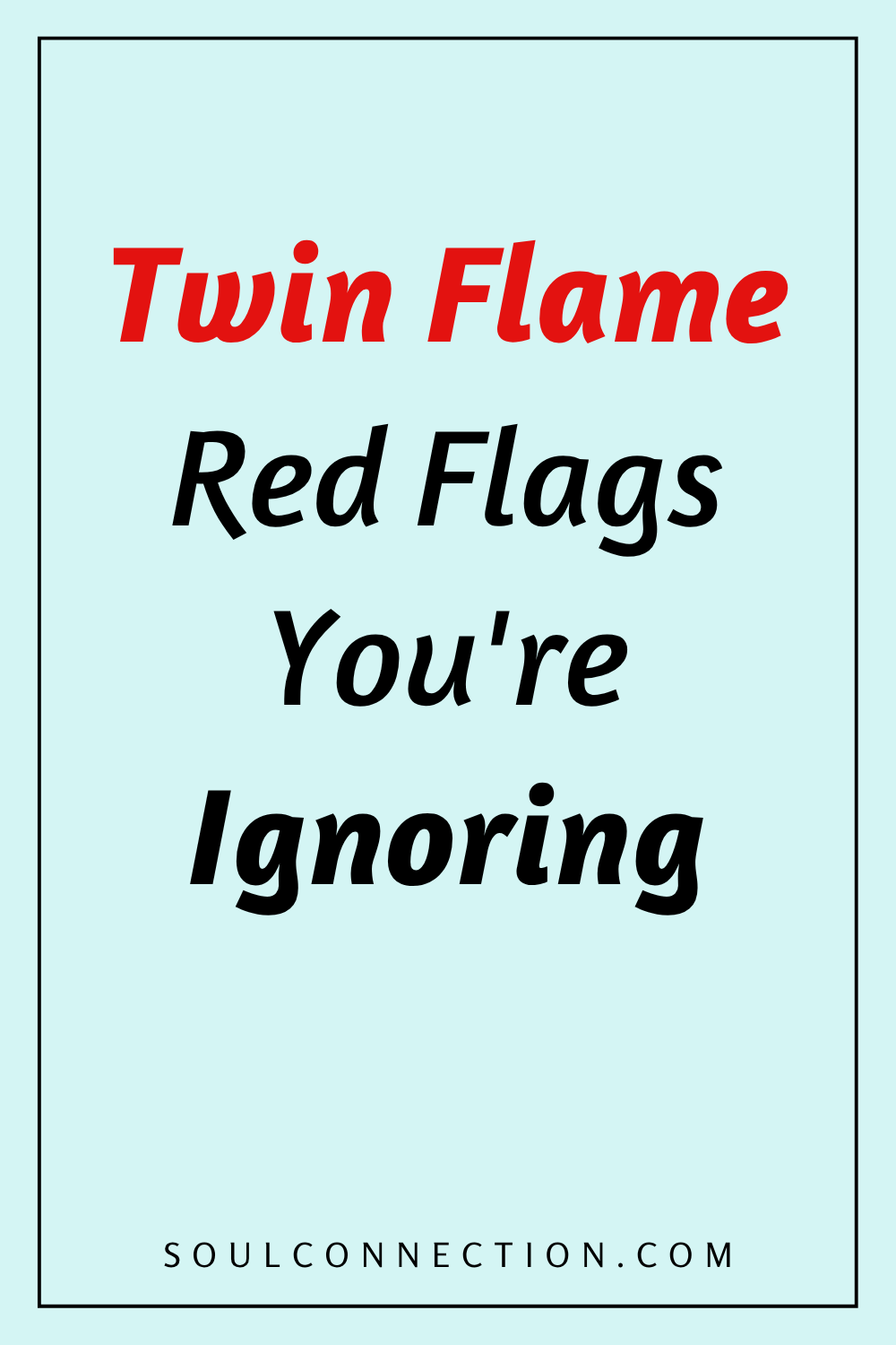 Humorous sign warning about red flags in twin flame relationships from SoulConnection.com.