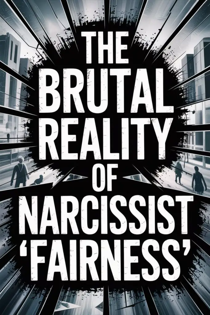 Urban cityscape highlighting the brutal reality of narcissist fairness with explosive visual impacts.