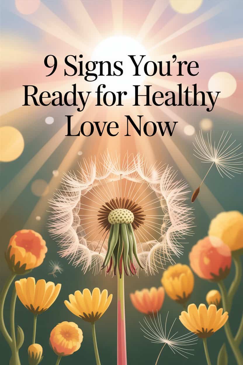 Illustration of dandelions, blooming flowers, and radiant light symbolizing hope and healthy love.
