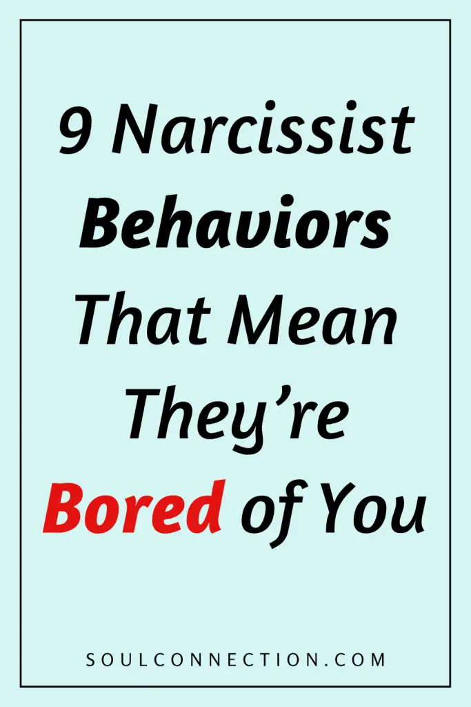 Humorous quote about narcissist behaviors indicating boredom in relationships with bold and colorful text.