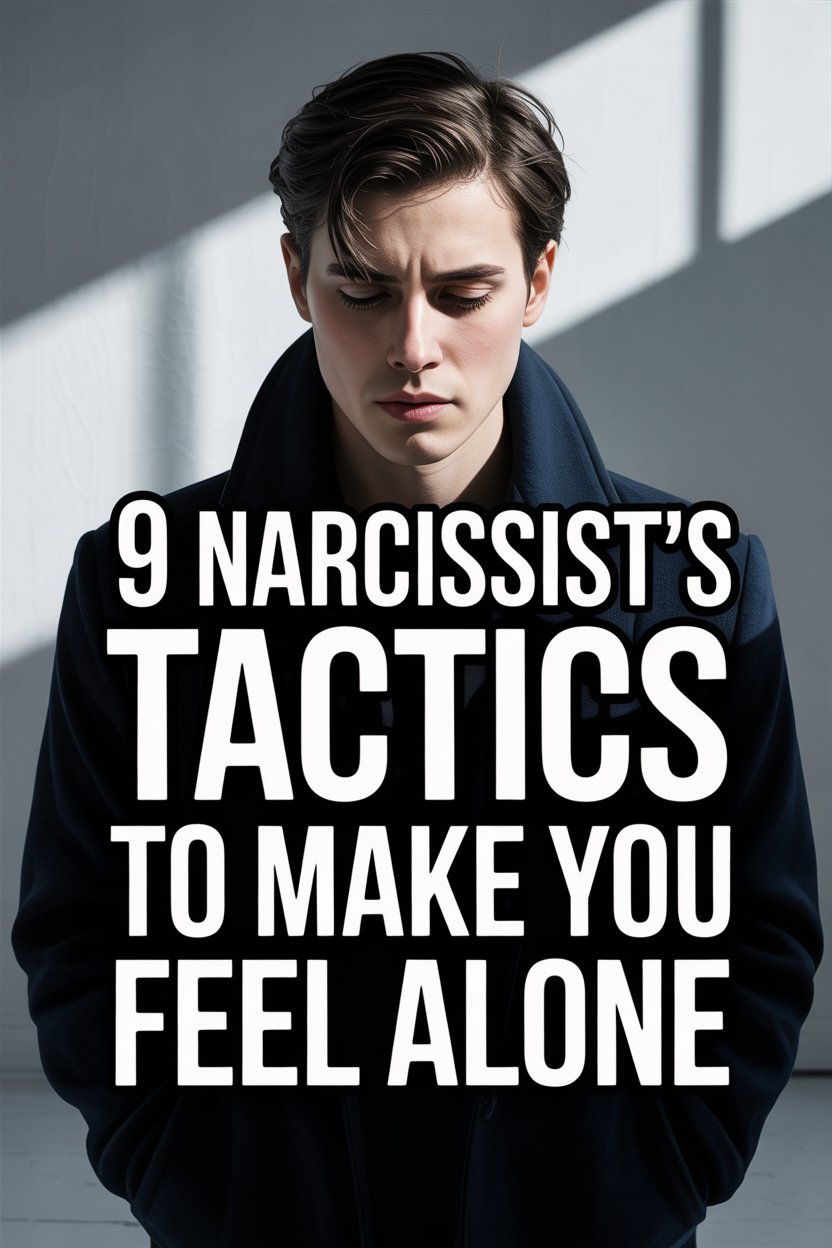 Young man exhibiting emotional distress with shadowed face and bold text on narcissist manipulation tactics.