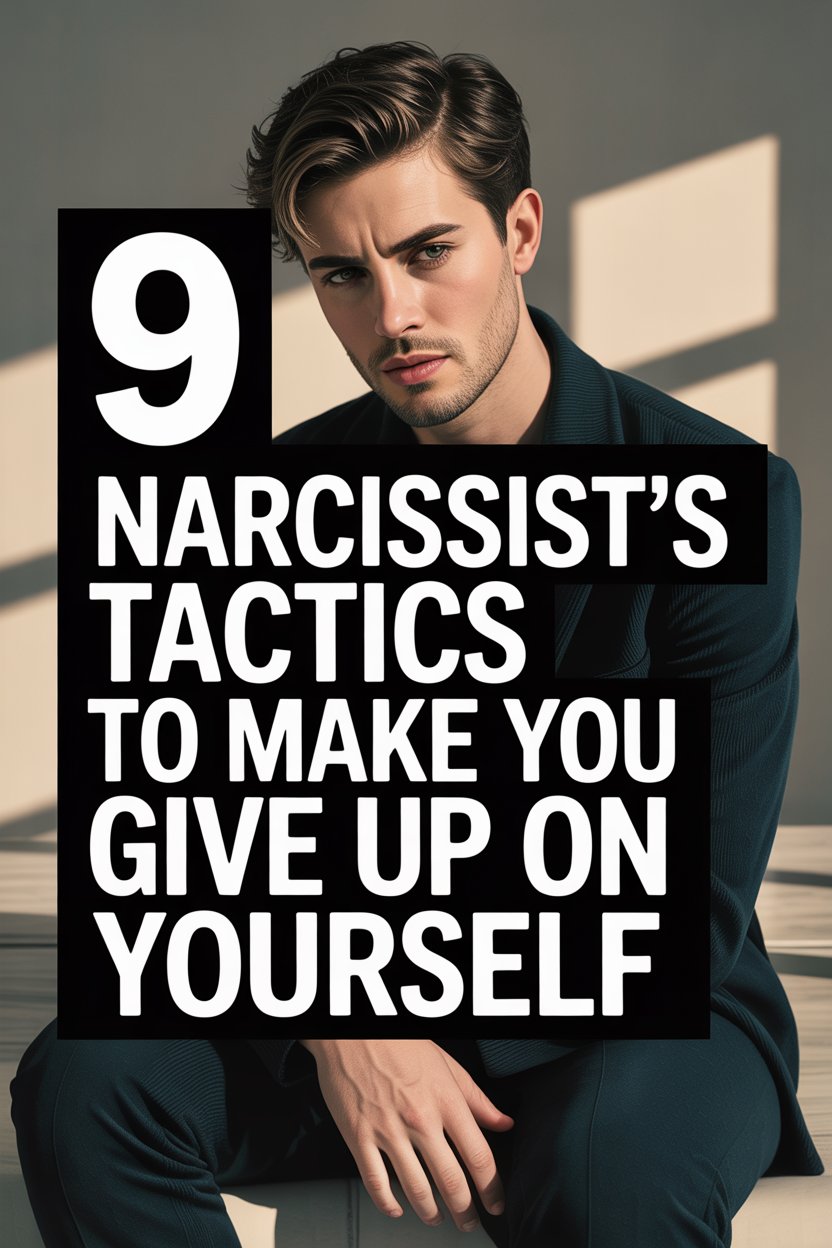 Young man in formal attire warns about narcissist tactics to destroy self-confidence.