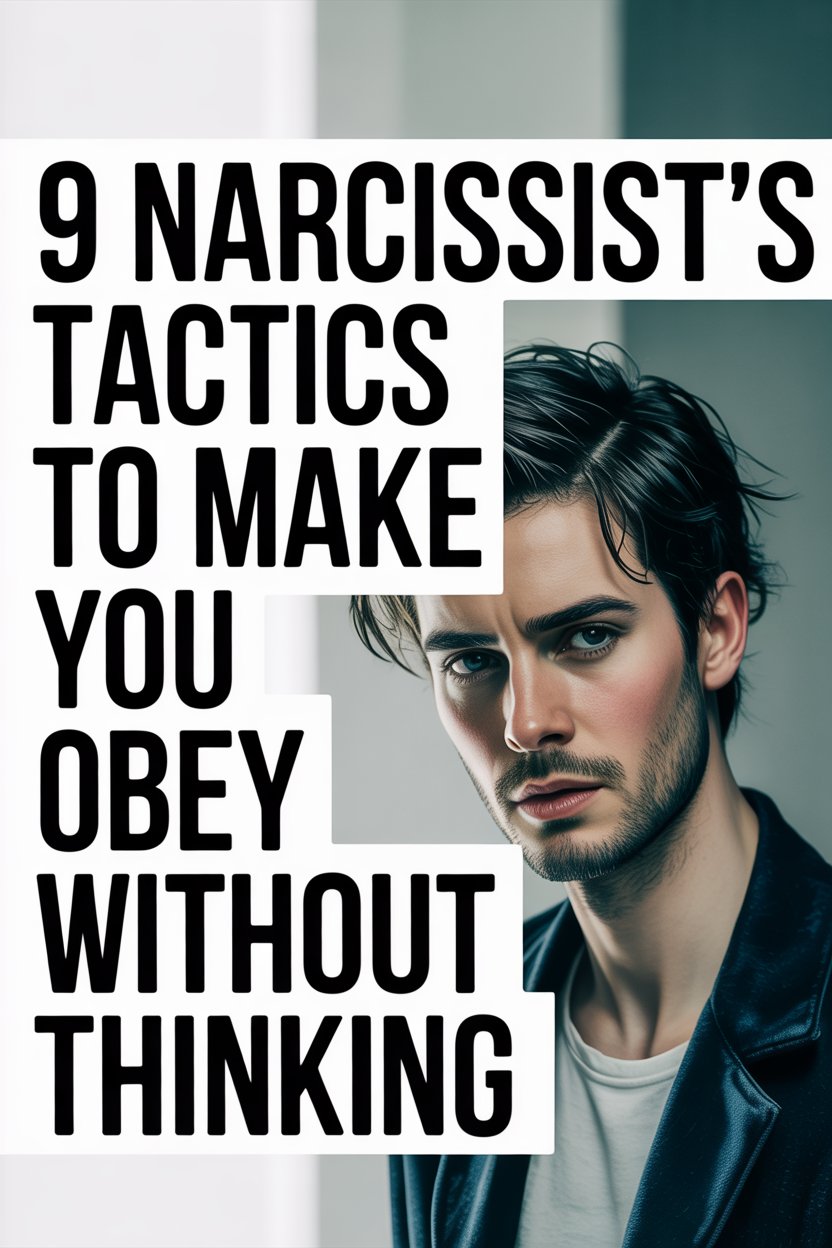 Narcissist tactics to make you obey revealed by intense man in leather jacket with blue eyes.